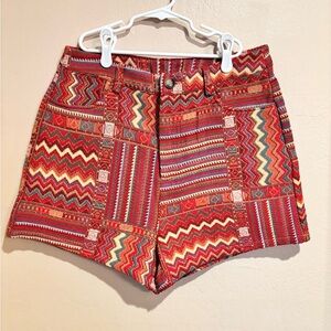 Cider Red and Burnt Orange Wild Pattern High Waist Shorts, NWT, Zigzag Boho
